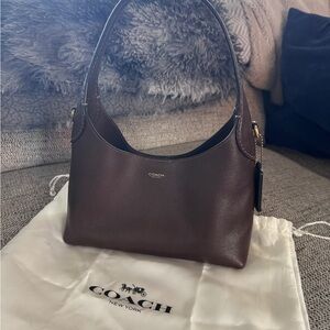 COACH Brown Pebble Leather Shoulder Bag with Gold Hardware